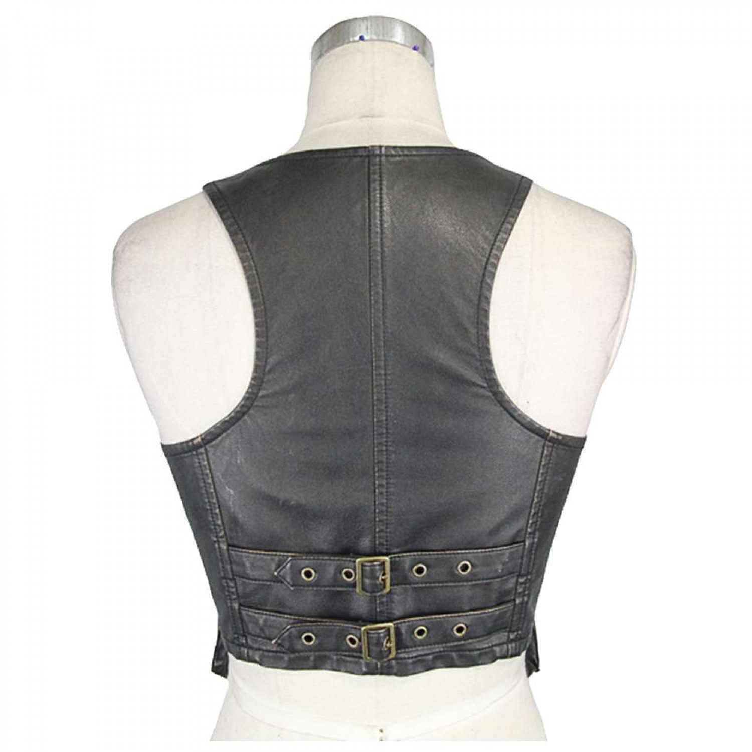 Women PU Leather Vest Black Short Jacket Coats Motorcycle Waistcoats Punk Rock Military